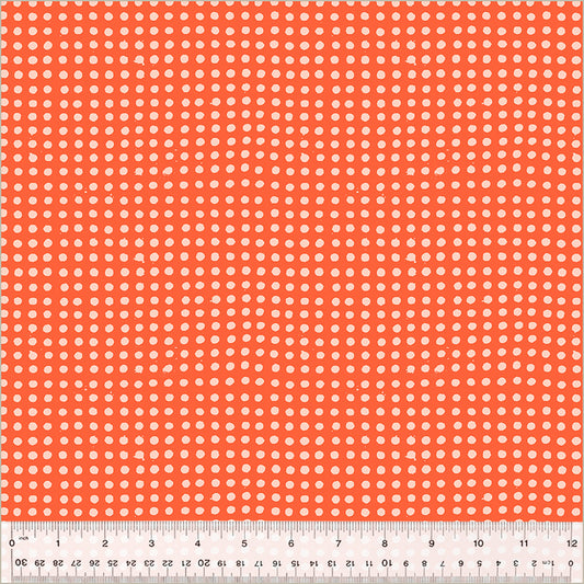 Dots pattern. Delphinium/Blush color. reddish background with pinkish white dots in rows throughout