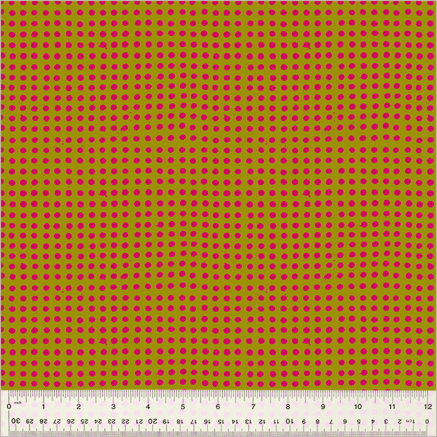 Dots pattern. Turmeric/Dragonfruit color. brownish turmeric  background with dragonfruit-pink dots in rows throughout.