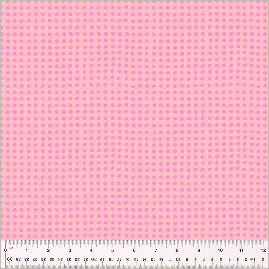 Dots pattern. Vervain/Posy color. light pink background with pink dots in rows throughout.