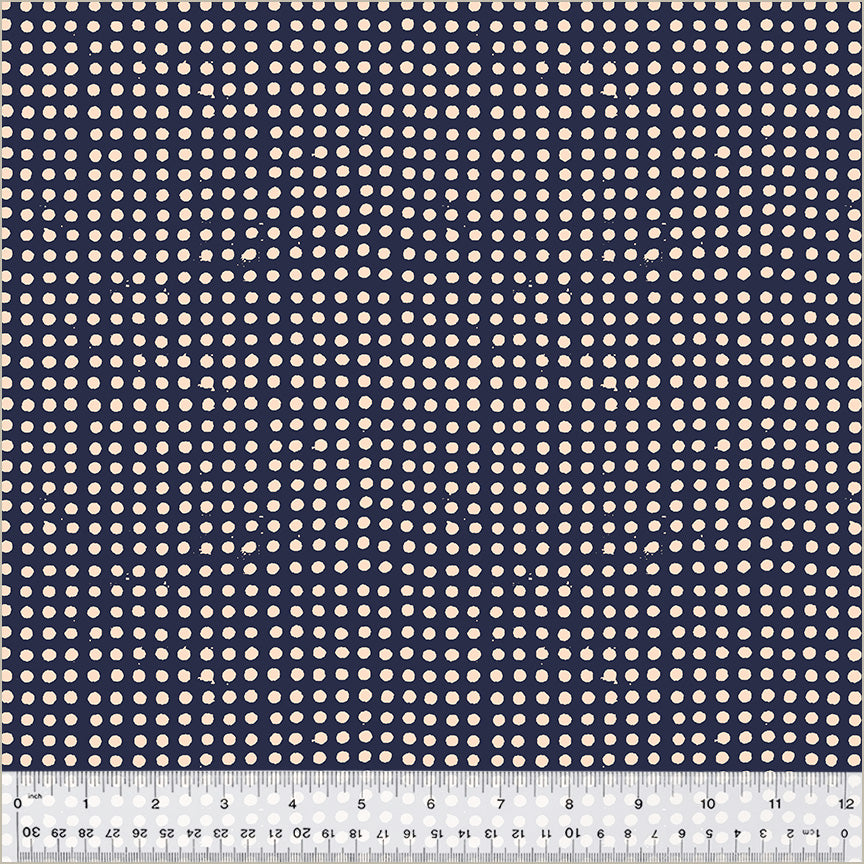 Dots pattern. Night Sky/Blush color. dark blueish black background with white dots in rows throughout.