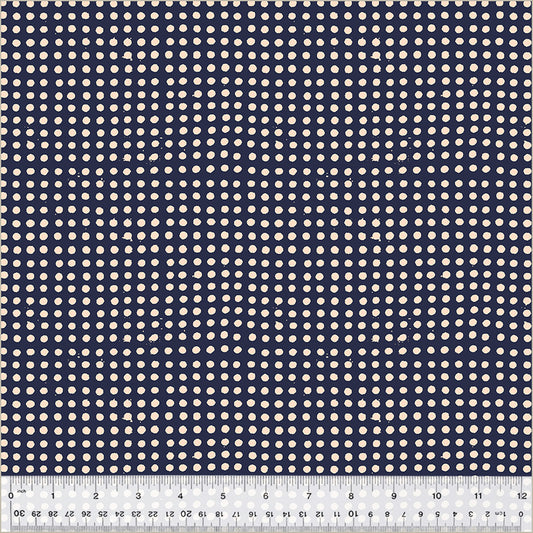 Dots pattern. Night Sky/Blush color. dark blueish black background with white dots in rows throughout.