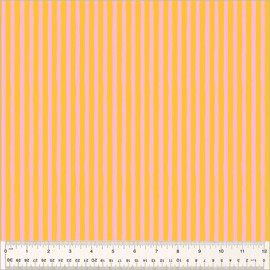 Drawn Stripe design. Turmeric/Vervain color. Pink and yellow stripes.