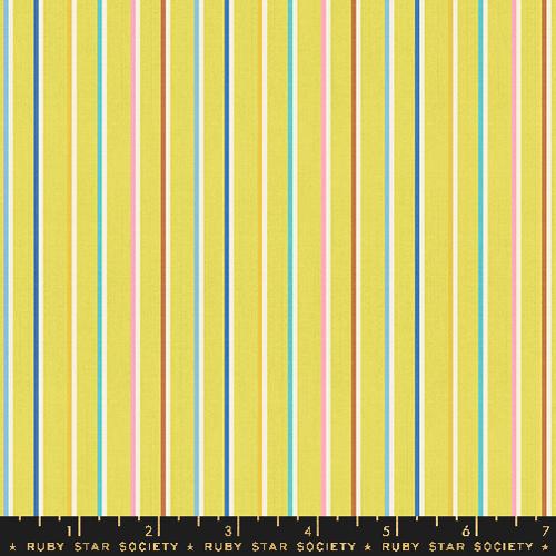 yellow background with white, blue, dark yellow, pink, teal, and reddish stripes spaced out evenly across the yellow background