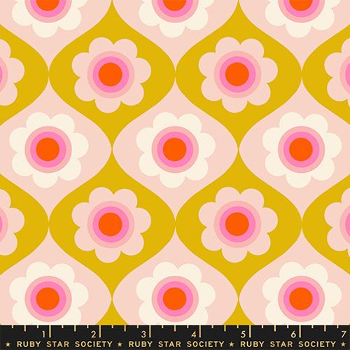 Patterned fabric with flowers on a yellow and pink background, featuring Ruby Star Society branding.