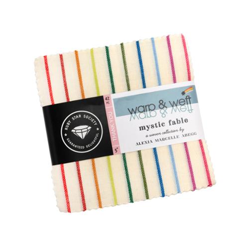 Pack of fabric strips with colorful stripes and brand label on a white background