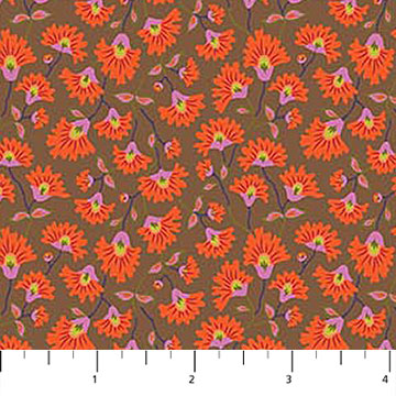 Floral pattern with orange flowers on a brown background