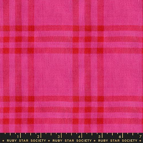 Pink and red plaid fabric with a ruler at the bottom, featuring Ruby Star Society label.
