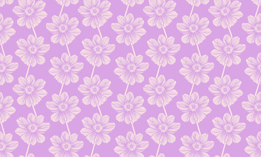 pinkish-purple background with white outlined flowers in a daisy-chain formation