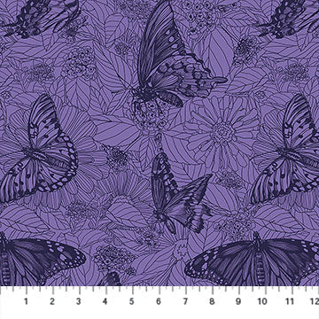 Butterfly and floral pattern on a purple background