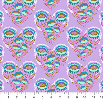Floral pattern with pink and green flowers on a purple background