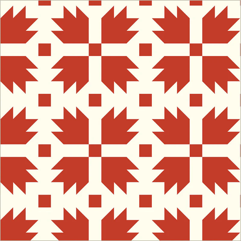Red maple leaf pattern on a white background