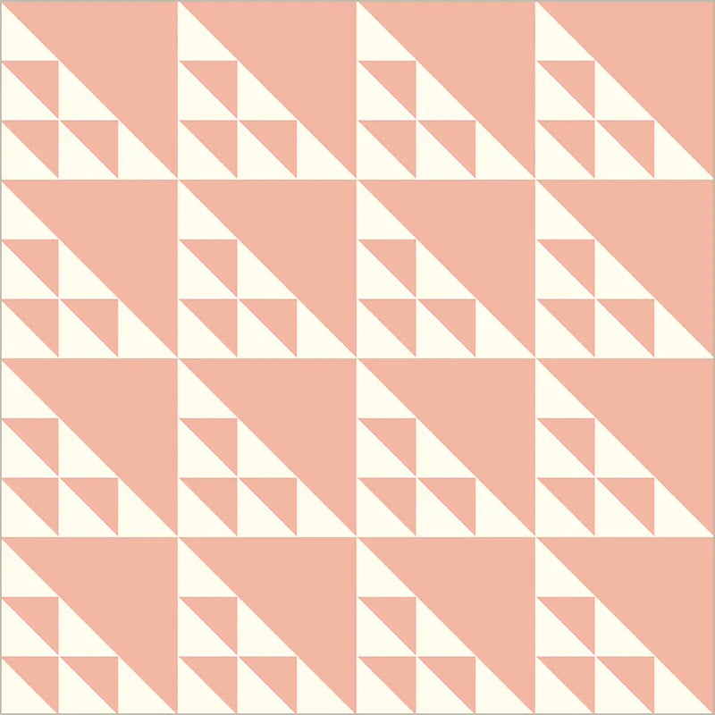 Pattern of pink and white triangles on a geometric grid