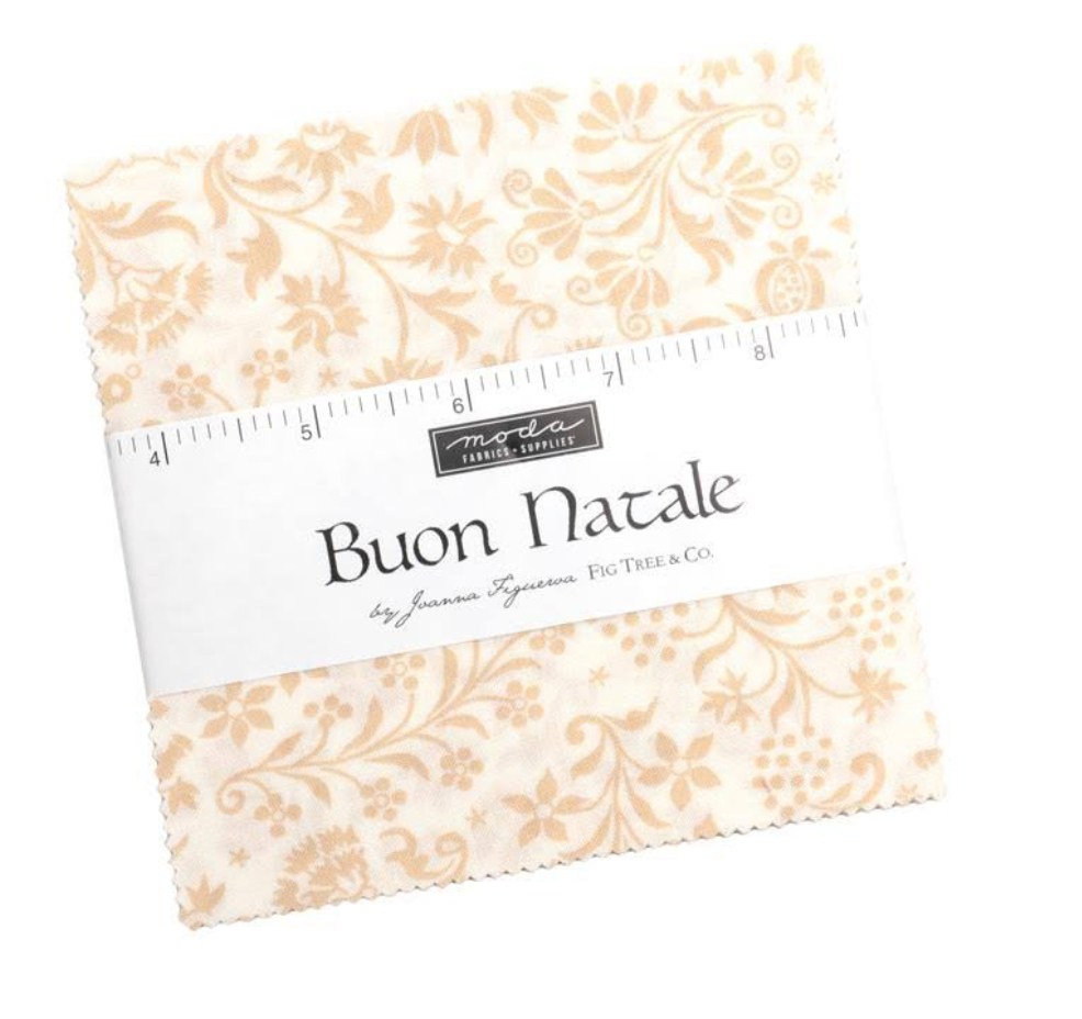 Pack of fabric squares with 'Buon Natale' design and Moda label.
