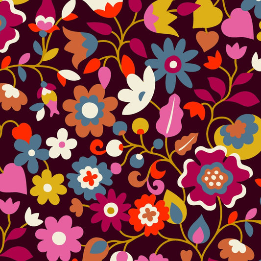 Bright flowers on a wine dark background