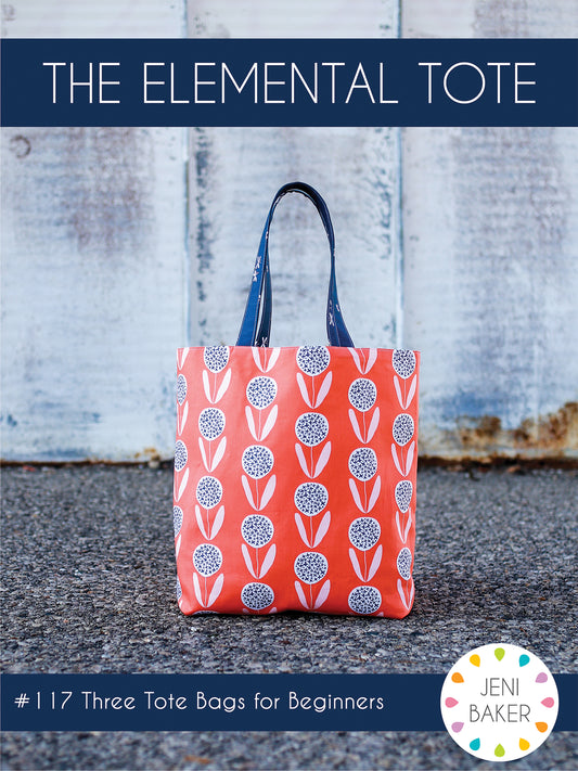 Cover of a printed paper pattern featuring an orange and blue tote bag