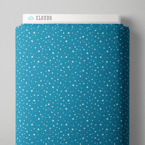 Blue fabric with star pattern and 'Cloud9' branding on a gray background