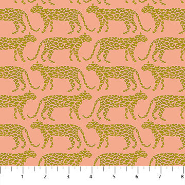 Pattern of leopards on a pink background with a fabric swatch at the bottom.