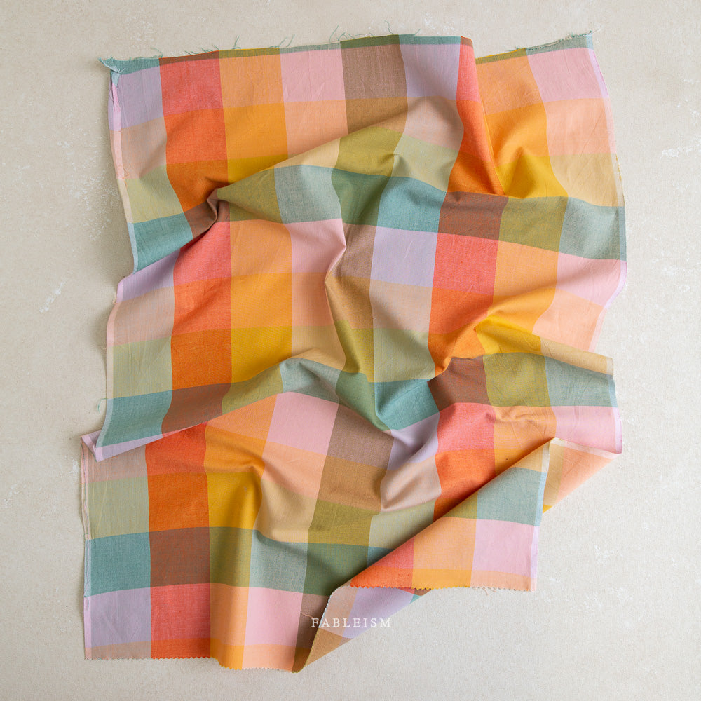 Colorful checkered fabric on a light background