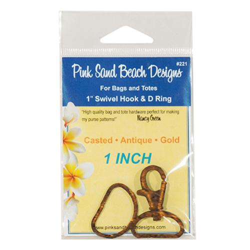 Packaged product from Pink Sand Beach Designs with a 1-inch swivel hook and D ring.