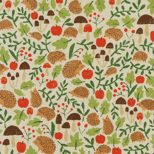 natural hedgehog and mushroom flora print on canvas
