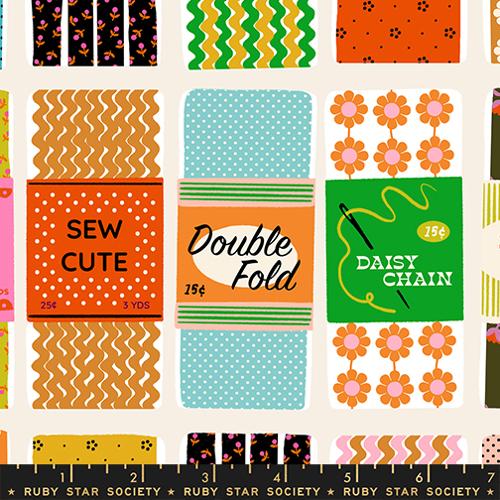 Collection of colorful fabric swatches with text and patterns on a white background, featuring Ruby Star Society branding.