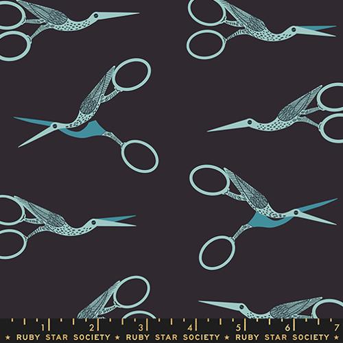 Stork Scissors Soft Black Ruby Star Society Moda Fabric Swatch