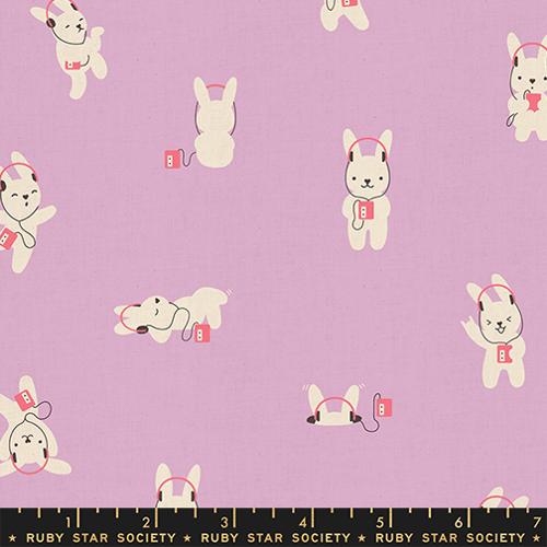 Fabric scrap of bunnies with headphones from ruby star society