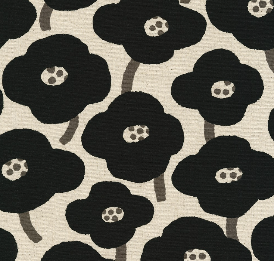 Black poppies with grey stems on natural background color.