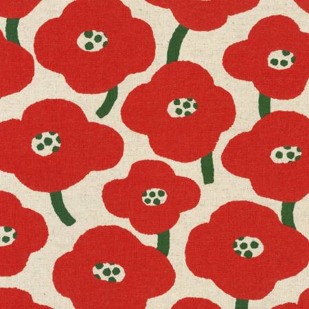 Red poppies with green stems on natural background color.