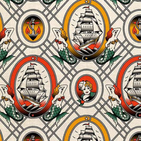 nautical tattoo style images of ships and mermaids 