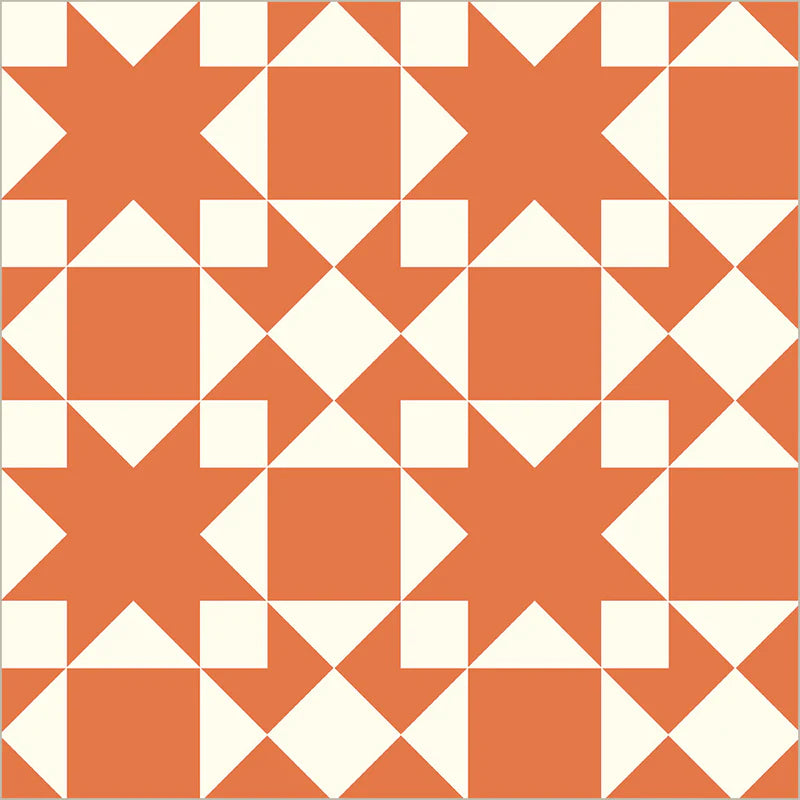 Geometric pattern with orange and white triangles and squares