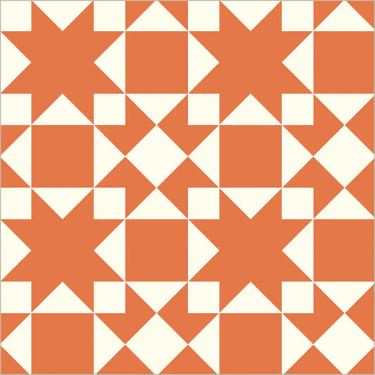 Geometric pattern with orange and white triangles and squares