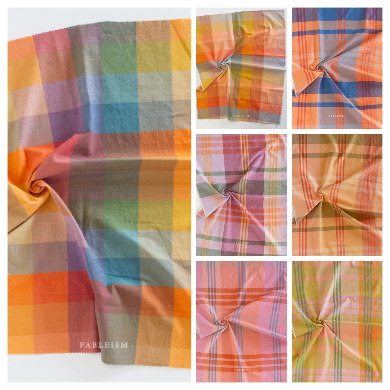 Collage of plaid fabric swatches in various colors with 'Pableism' branding.