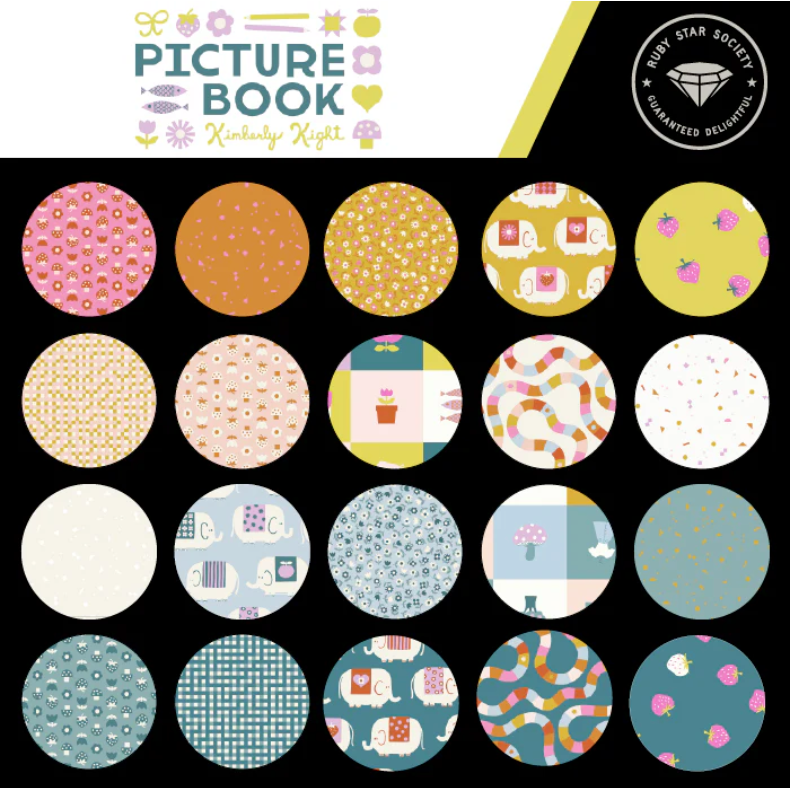 Collection of patterned circles with 'Picture Book' branding on a black background