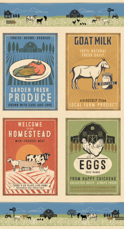 Clothworks - Homesteading - Digital Block Panel (Multi Color)