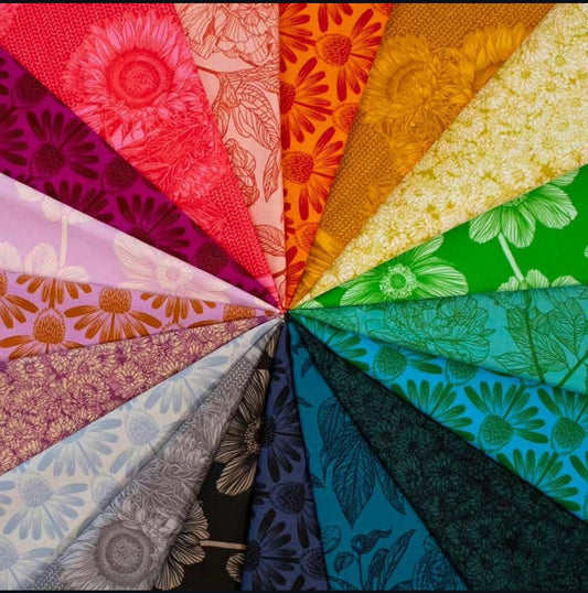 fabric splay in a rainbow of colorful floral prints