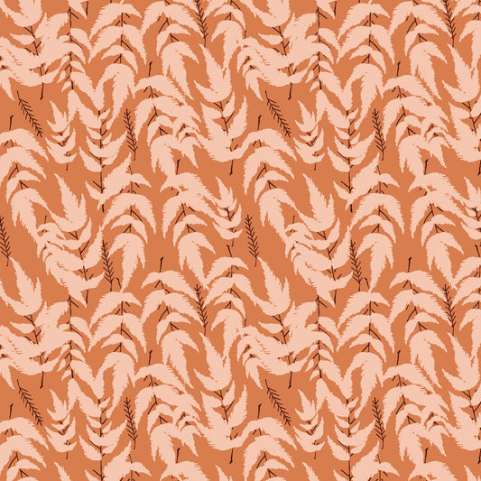 an orange swatch with a light leaf pattern