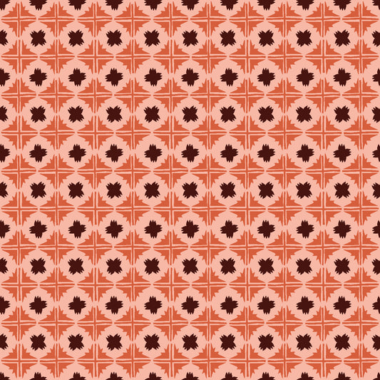 geometric patterned tiled fabric in orange 
