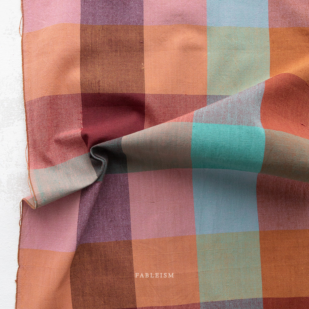 large check fabric in muted colors