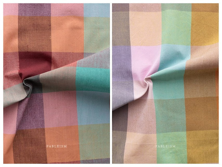 2 versions of colorful large check fabric