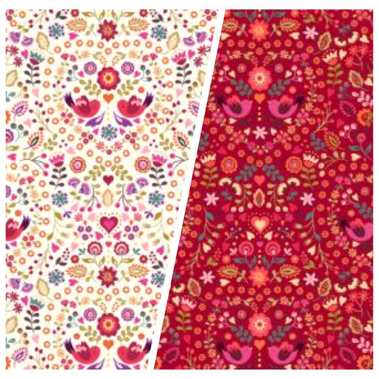 Little Bird Floral Heart - Little Matryoshka - Lewis & Irene - quilting fabric - quilting cotton