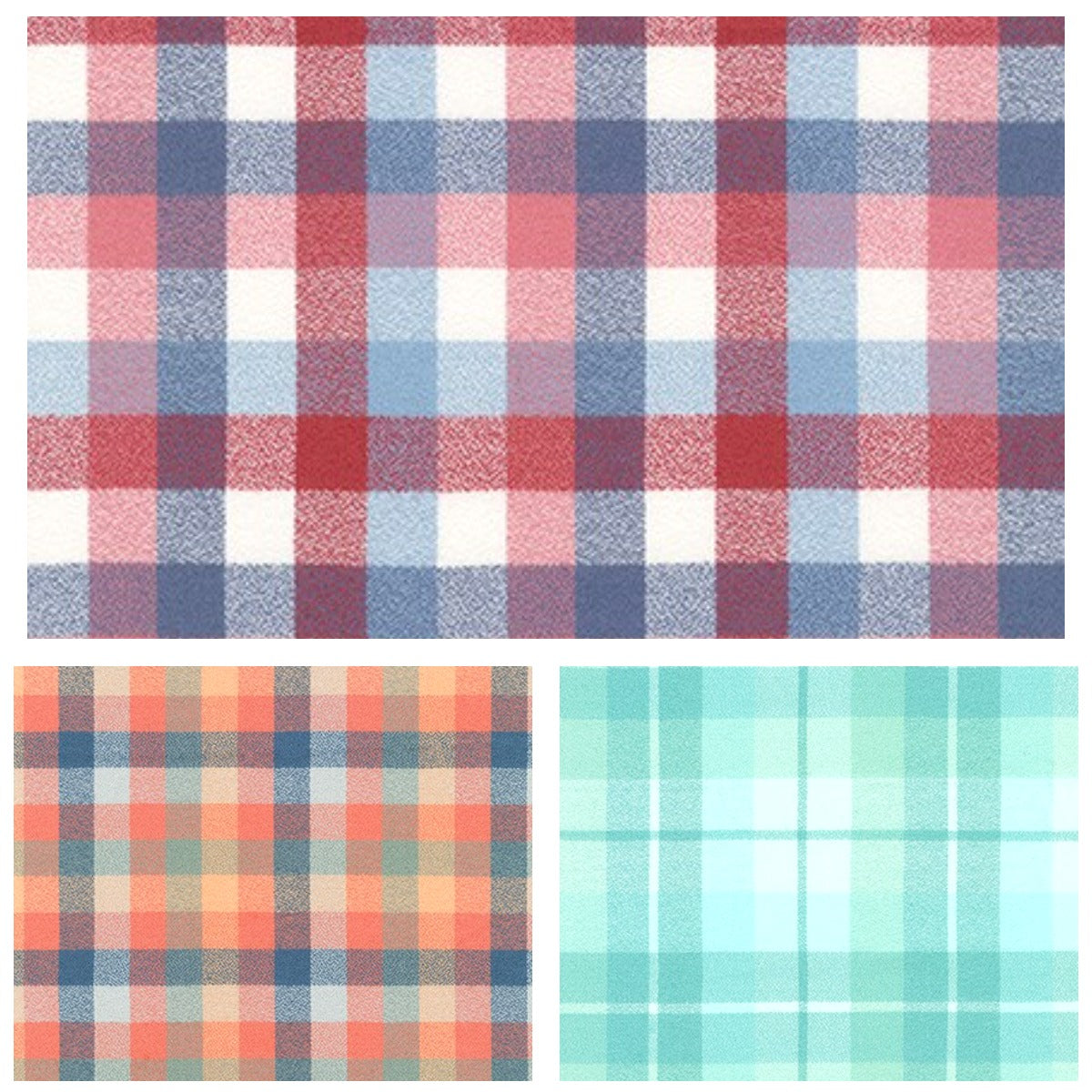 collage of plaid flannel in three colorways