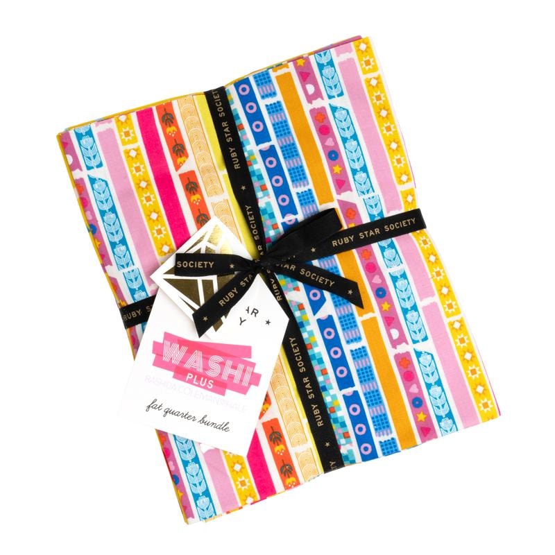 Colorful fabric bundle with 'Ruby Star Society' branding on a white background