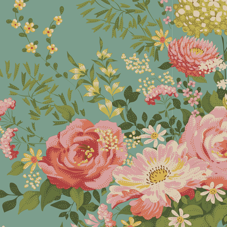 Wildgarden Teal 100445 - Chic Escape -Tilda - quilting cotton - half yard