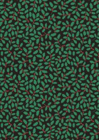Holly on Black - The 12 Days of Christmas - Lewis & Irene - yard quilting fabric - digiprint fabric digital