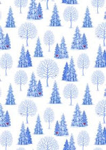 Load image into Gallery viewer, Tomten Trees on white - Tomtens Village - Lewis &amp; Irene - yard quilting fabric - digiprint fabric digital