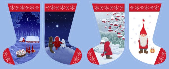 Tomtens Village small stockings panel - Tomtens Village - Lewis & Irene - half yard quilting fabric - digiprint fabric digital