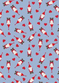 Tomten and Hearts on blue - Tomtens Village - Lewis & Irene - yard quilting fabric - digiprint fabric digital