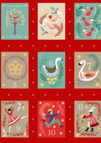12 Days Panel Gold on Red- The 12 Days of Christmas - Lewis & Irene - quilting fabric panel - digiprint fabric digital