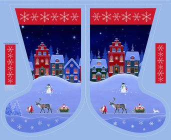 Tomtens Village large stockings panel - Tomtens Village - Lewis & Irene -  yard quilting fabric - digiprint fabric digital
